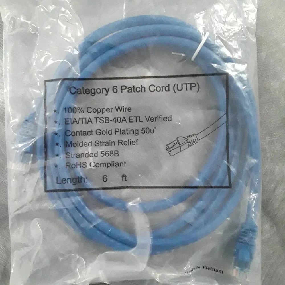 CATEGORY 6 PATCH CORD (UTP) - 100% COPPER WIRE - LENGTH 6 FEET - STRANDED 568-B